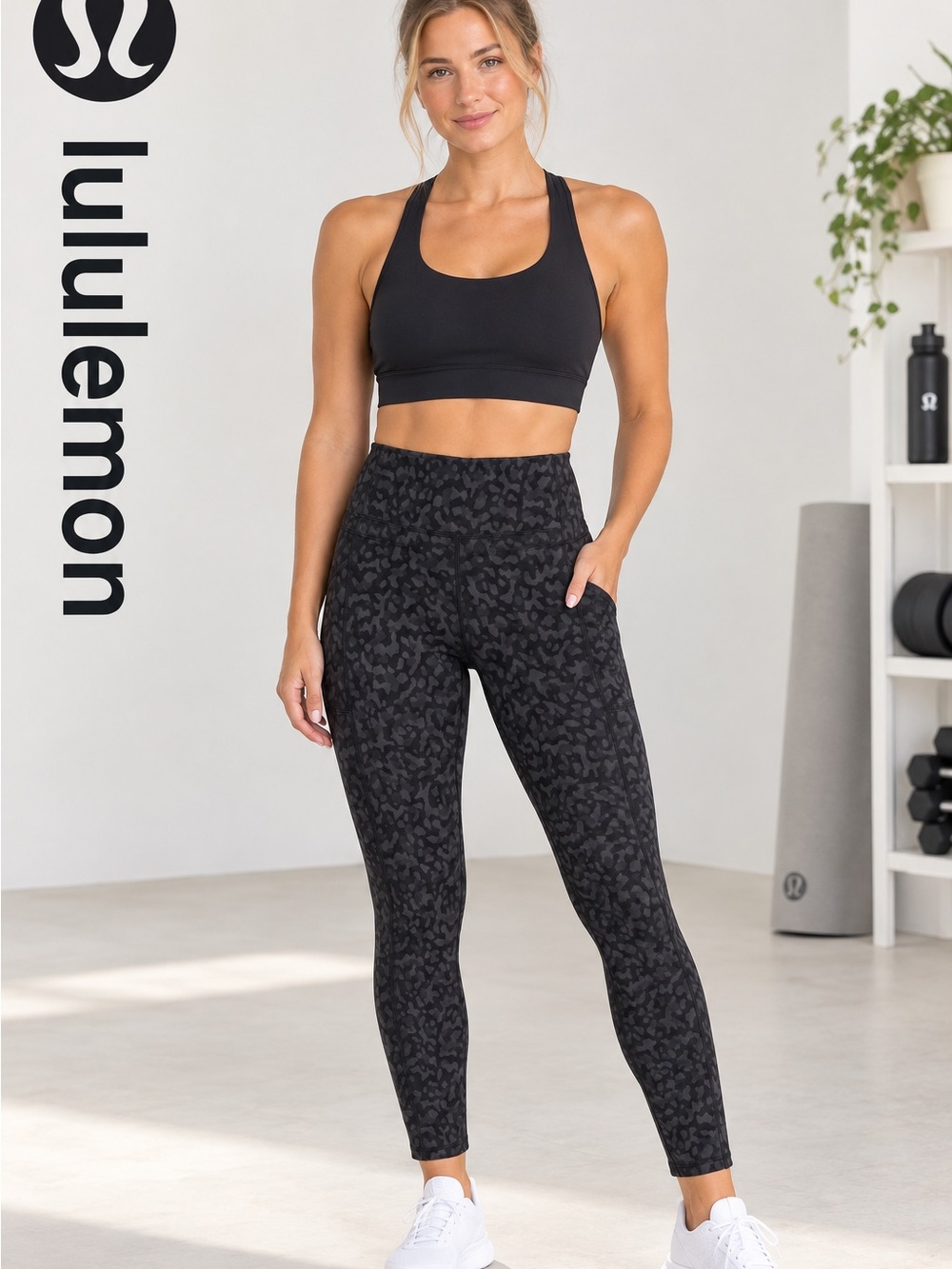 lululemon athletica Black and Grey Printed High-Rise Leggings